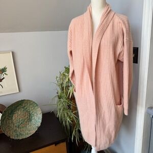Vintage Liz Claiborne‎ Pink Lambswool Angora Open Front Cardigan Sweater Medium